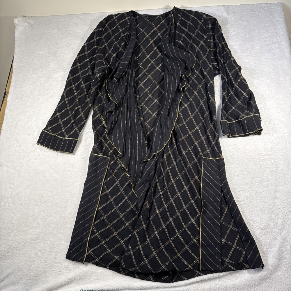 Vintage 80s Women's Size 6 Black and Gold Open Flow Cardigan Made in USA